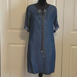 💖 Tommy Hilfiger light weight shirt collar denim dress with roll up sleeves